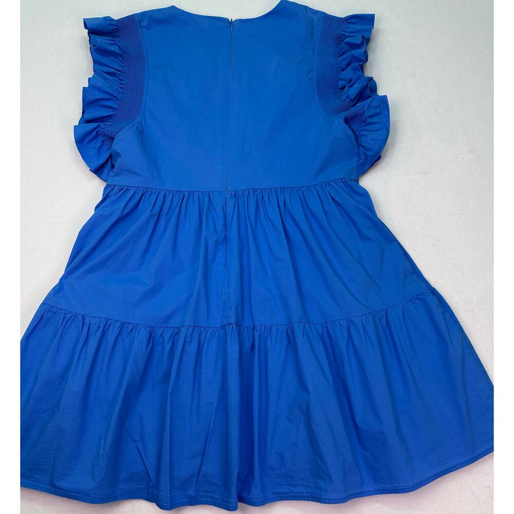 English Factory Blue Ruffled Sleeve Babydoll Mini Dress With Pockets Size Large - Picture 6 of 13